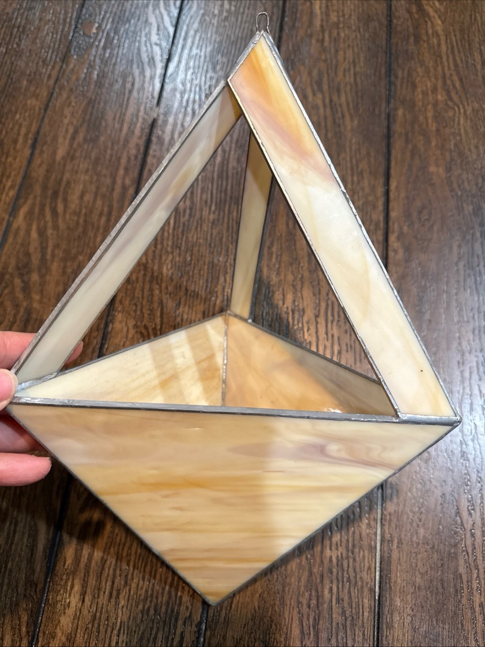Vintage Stained Glass Pyramid Unique Piece Marbled Cream & Honey Hanging Planter
